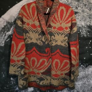 Cozy Red, Tan, and Gray Free People Sweater